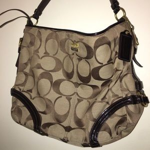 Coach Logo Brown Tan Bag Purse Zippered Closure